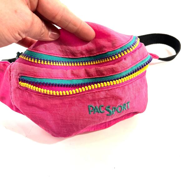 vintage Pacsport neon pink 1990s bum bag belt bag fanny pack pink green purple - Picture 3 of 7
